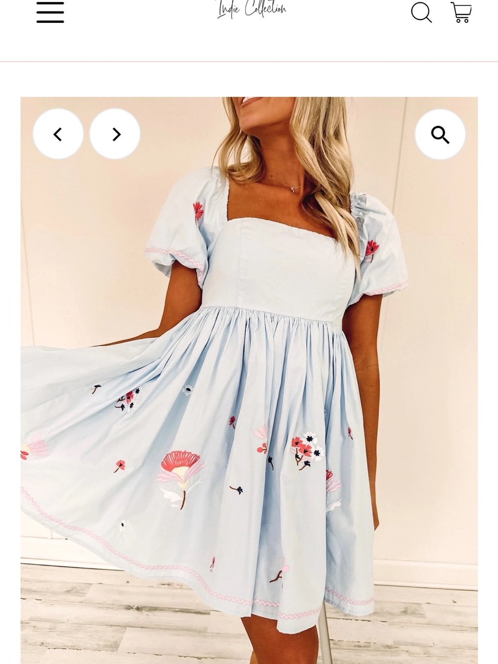 MARBLE Light Blue Floral Puff-Sleeve baby doll Dress for women